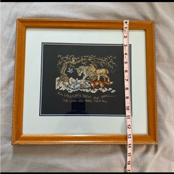 Vintage Cross Stitch Animals Nursery Framed Wall Hanging 16”x14” - Picture 4 of 8